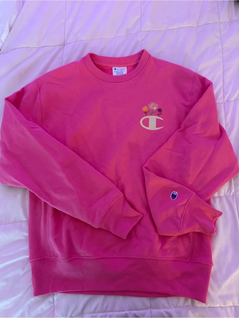 Champion Hot Pink Crewneck Sweatshirt with Floral 'C' Logo